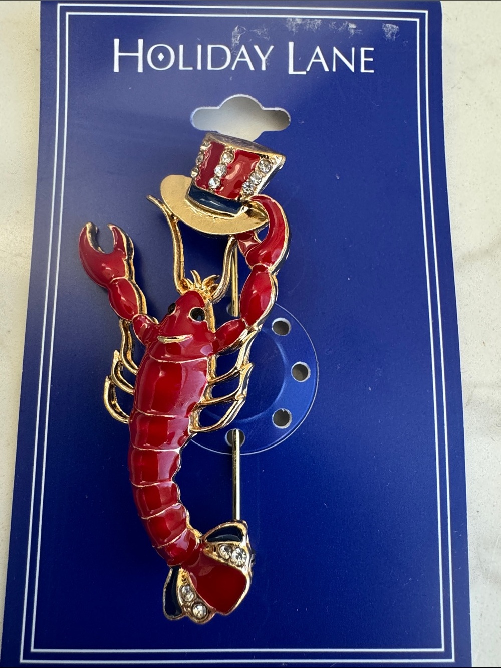 Macy's Holiday Lane Dapper Dazzling Lobster Enamel & Rhinestone Brooch Pin NWT
